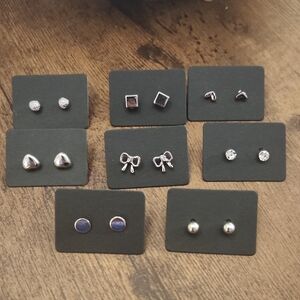 Silver Stud Earring Set - 9 Pairs